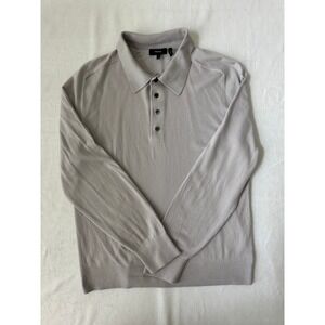 Theory LS Button Polo O Empire Wool Sweater Mens XL Grey Merino Long Sleeve